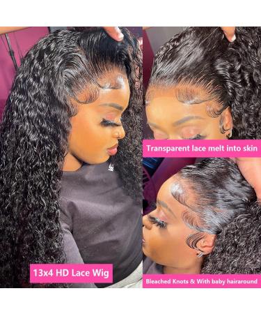 Karbalu 13x4 HD Transparent Deep Wave Lace Front Wig 22 inch - 180% Density Brazilian Human Hair Glueless Wet and Wavy Wig for Women - Pre Plucked Deep Curly Lace Front Wig - Buy Online on GoSupps.com
