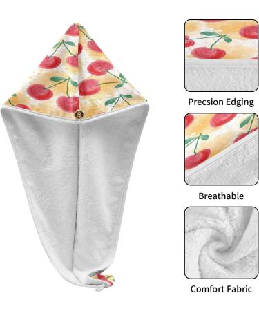 Watercolor Cherry Dry Hair Cap - Quick Drying Towel Set with Button Headband | Super Absorbent & Soft - Buy Online on GoSupps.com
