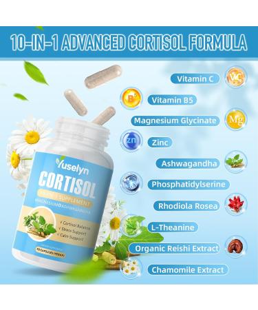 Yuselyn Cortisol Supplements for Women & Men 10-in-1 Cortisol Detox Manager - High Cortisol Lowering Supplements with Magnesium Ashwagandha & L-Theanine for Balanced Calm & Stress Relief - Buy Online on GoSupps.com