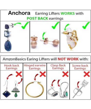 Anchora Original Earring Lifters for Droopy Ears | Ear Support Backs for Heavy Earrings | Secure Clear Earlobe Miracle (2 Silver 1 Gold) - Buy Online on GoSupps.com
