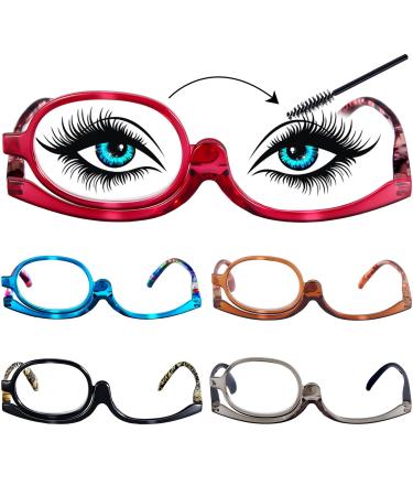 Dunzy 5 Pairs Magnifying Makeup Glasses Eye Make Up Spectacles Flip Down Makeup Reading Glasses Women Single Lens Glasses Cosmetic Reading Glasses +2.50