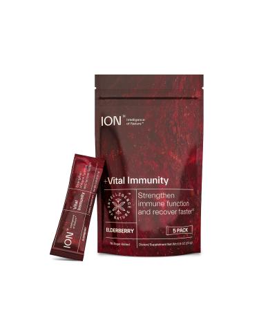 ION* Intelligence of Nature Vital Immunity Drink Mix - Immune Support with Vitamin C & Adaptogen Mushrooms Daily Wellness Drink Packet Supplement Travel Friendly - Elderberry Flavor 5 Packets 0.16 Ounce (Pack of 5)