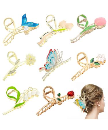 8 Pcs Metal Flower Hair Claw Clips Tulip Hair Clip Nonslip Gold Hair Clips Large Strong Hold Hair Clamps Giant Fashion Hair Jaw Clips Cute Hair Accessories for WomenThin Thick Long Curly Hair