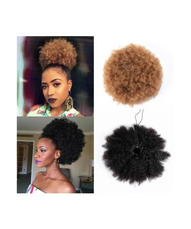 Ponytail Extension Afro Puff Drawstring Ponytail Extension for Black Women Short Human Hair Ponytail Afro Curly Ponytail Extension Clip in Remy Hair Ponytail Hairpiece Ponytail Hairpiece for Women ( 8inch 60g #30