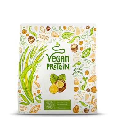 Vegan protein powder - 600g hazelnut protein powder - 21g protein (on 30g) - Premium quality vegan protein shake - whey replacement - from rice peas sunflower & pumpkin seeds hazelnut 600g