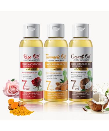 Helbr Nourishing Body Oil Trio Set - Coconut Turmeric & Rose Glow Oils for Dry Skin 3.38 fl oz Each 3-Pack for All Skin Types Scented Skin & Shower Oil for Moisturizing & Radiance