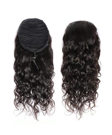 Hair Chignon 10-28 Inch Water Wave with Drawstring Hair Comb Ponytail Real Hair Wet Wavy Ponytail Hair Extensions Ladies Wig Messy Bun Hair Piece (Color : Water Wave Size : 14inch 100g)