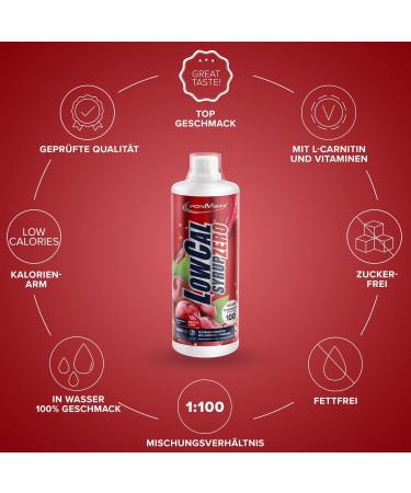 IRONMAXX LOWCAL SYRUP Zero - Sugar-Free Cherry Beverage Concentrate 1000ml | 1:100 Mixture with L-Carnitine & Magnesium | Healthy Low-Calorie Drink - Buy Online on GoSupps.com