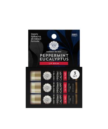 All-Natural Lip Balms for Men - Peppermint Eucalyptus Flavor - Infused with Shea Butter Beeswax Coconut Oil and Vitamin E for Soft Hydrated Lips