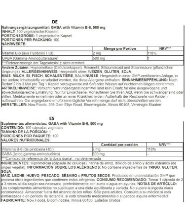 Now Foods GABA 500mg 100 Vegan Capsules Vitamin B6 - Buy Online on GoSupps.com