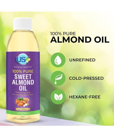 Us+ 100% Pure Sweet Almond Oil - Cold-Pressed, Unrefined & Hexane-Free - 10oz Bottle for Healthy Skin & Hair - Buy Online on GoSupps.com