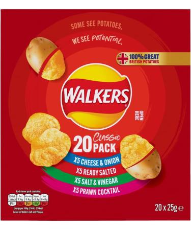 Walkers Crisps Classic Variety Multipack Crisps Box - 20 packs x25 Gram (Pack Of 1) - Buy Online on GoSupps.com