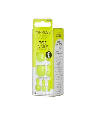 KISS imPRESS Color No Glue Pedi Press-On Toenails - Light Lime Neon Squoval Shape | 24 Nails Prep Pad Manicure Stick & Mini File - Shop Internationally - Buy Online on GoSupps.com