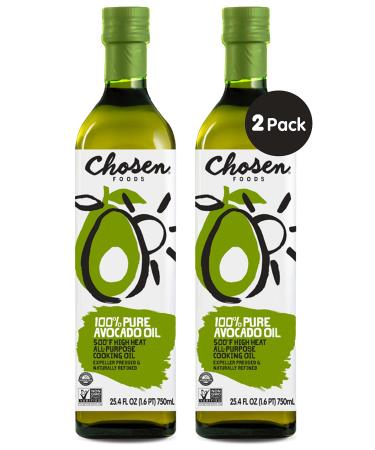 Chosen Foods 100% Pure Avocado Oil, Keto and Paleo Diet Friendly, Kosher Oil for Baking, High-Heat Cooking, Frying, Homemade Sauces, Dressings and Marinades (25.4 fl oz, 2 Pack) 25.4 Fl Oz (Pack of 2)