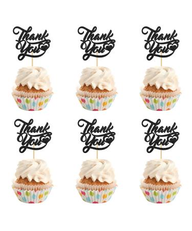 INNORU Thank You Cupcake Toppers Wedding Bridal Shower Cake Toppers Engagement Baby Shower Thanksgiving Day Party Decorations Supplies Pack of 24 Black Glitter