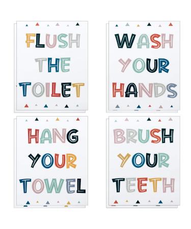 PAGOW 8PCS Kids Bathroom Decor, Washroom Rules Decoration Set, Colorful Inspirational Words Painting for Toilet Wall Sticker(Unframed)