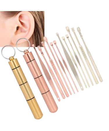 Earwax Remover Kit Stainless Steel Ear Spoon Scoop Ear Pick Ear Wax Pick Ear Cleaner Earwax Cleaning Tool Ear Cleaning Kit Earwax Removal Kit (Rose Gold+Gold)