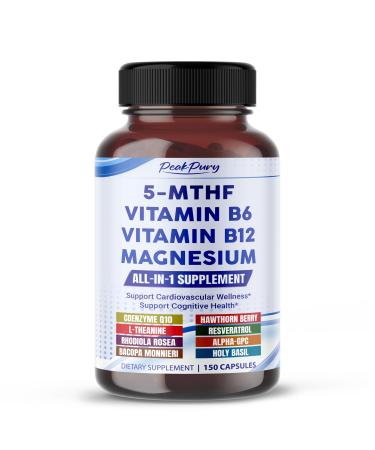 Ultra 5-MTHF with Vitamin B6 B12 Magnesium CoQ10 & Rhodiola All-in-1 Supplement for Cardiovascular Mood & Brain Support 150 Capsules 150 count (pack of 1)