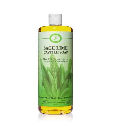 Carolina Sage Lime Castile Soap Liquid – Skin-Softening Olive Oil Soap Organic Body Wash – Pure Castile Soap Sage Lime Liquid Soap – Vegan Castile Soap Liquid (Sage Lime, 32 ounces) Sage Lime 32 Ounce