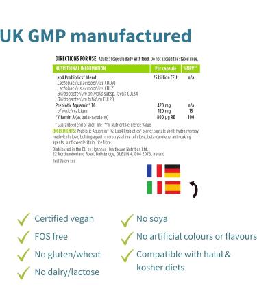 25 Billion CFU Live Cultures Probiotic & Prebiotic Supplement for Gut Health | Bloating Relief | Lactobacillus Acidophilus & Bifidobacterium | Vegan | 30 Capsules by Igennus - Buy Online on GoSupps.com