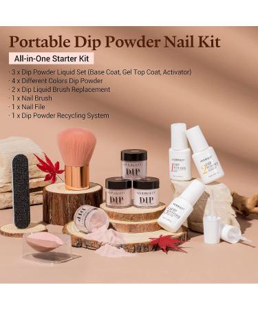 AZUREBEAUTY 12 Pc Dip Powder Nail Kit - Skin Tone Fall Winter Nude Brown Set with Base/Top Coat for French Manicure - DIY Gift B-Skin Tone - Buy Online on GoSupps.com