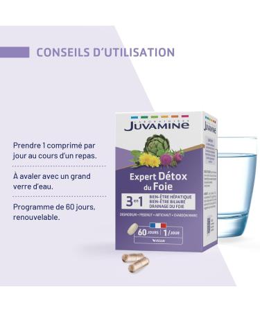 JUVAMINE - Expert Liver Detox 3-in-1 - Artichoke - Charcoal Marie - Desmodium - Dandelion - Detox and Liver Drainage - 60 Days - Made in France - Buy Online on GoSupps.com