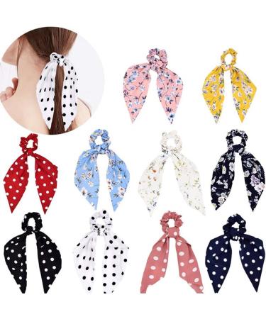 scicent Exercise Band 5 Pieces Bow Hair Band Dot Printed Hair Scrunchie Chiffon Ribbon Bow Ponytail Polka Dot Hair Scarves Fashion Sweet Hair Ties Use for Women Girls - 24006 - Buy Online on GoSupps.com