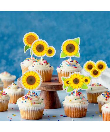 Sunflower Cupcake Toppers Gold Glitter Flower Themed Baby Shower Party Decor - Sunflower Baby Birthday Dessert Decoration - Buy Online on GoSupps.com
