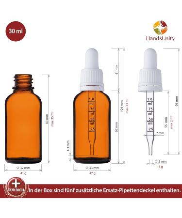 Handsunity 30ml Amber Glass Pipette Bottle Set | 5-Piece Brown Pharmacy Tools with White Caps - International Shipping Available - Buy Online on GoSupps.com