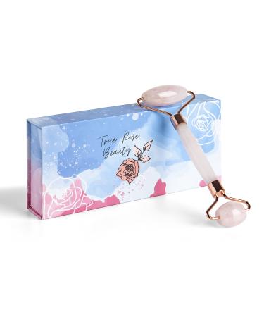 True Rose Beauty Rose Quartz Roller for Face - Facial Massage Tool for Natural Beauty Skin Care - Pink Face Roller Reduces Dark Eye Circles and Puffiness with 100% Authentic Quartz Crystal