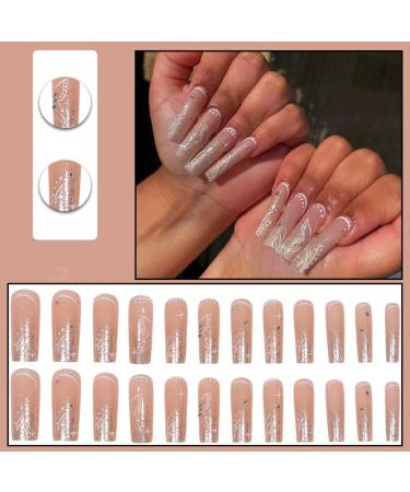 Justotry 24 Pcs Butterfly False Nails Long | White French Press on Nails Glitter Ballerina Stick on Nails | Acrylic Coffin Fake Nails Medium for Women | Nail Art with Glue - White & Butterfly - Buy Online on GoSupps.com