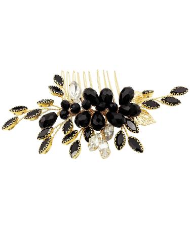 Crystal Bridal Side Comb - Small Gold Leaf Rhinestone Hair Accessory for Wedding - Black - Buy Online on GoSupps.com