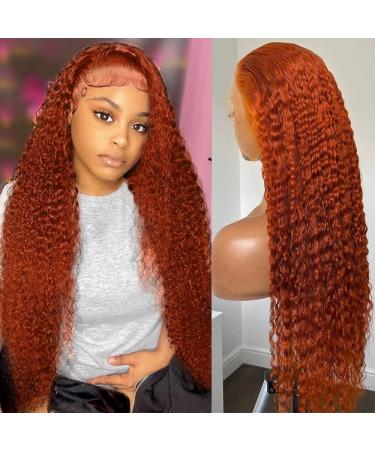 Ginger Orange Lace Front Wigs Deep Wave Human Hair Wigs for Black Women 180% Density 13x4 Transparent Deep Curly Lace Frontal Wigs Fall Colored Pre Plucked (24 Inch  Ginger) 24 Inch Ginger