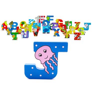 Wooden Letters by Orange Tree Toys Letter J for Jellyfish - Alphabet Animal Letters for Personalised Baby Name Toy Box Door Wall Decorations - Animals Nursery Decor Boys Girls Bedroom Accessories
