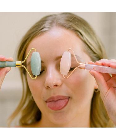Rose Quartz Face Roller & Eye Massager Set for Women | Facial Skin Care Tools for Puffy Eyes | Self Care Gift - Buy Online on GoSupps.com