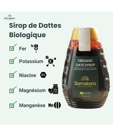 Date Syrup | Organic & Fair Trade | Samskara | 500g 100% Natural | Organic Date Molasses | Sugar Free Date Fruit Caramel Syrup for Coffee Desserts and Sweet Recipes - Buy Online on GoSupps.com