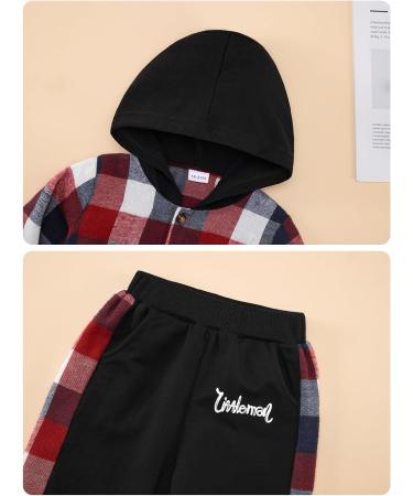 Naiyafly Toddler Boys Red Plaid Hoodie & Pants Set | Kids Outfit 5-6 Years - Buy Online on GoSupps.com