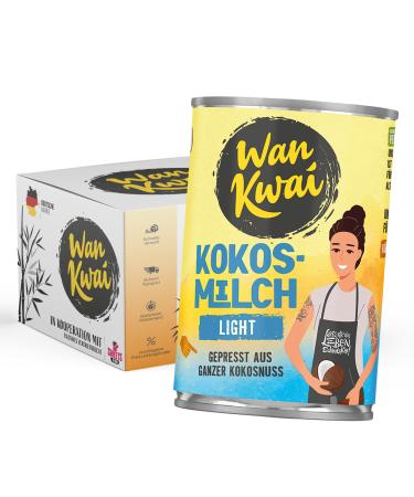 Wan Kwai Coconut Milk Light 400ml | Creamy reduced fat (9%) and vegan | Ideal for curries soups and sauces