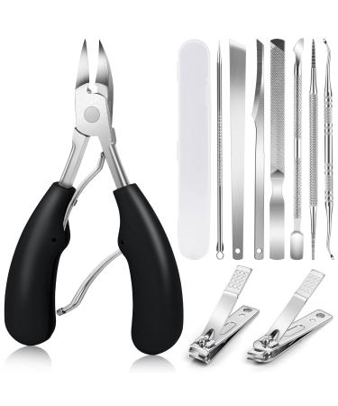 11Pcs Toenail Clippers,Toenail Clippers for Thick Nails,Professional Ingrown Toenail Tool Kit Stainless Steel Nail Clippers for Man & Women 11pcs-Black