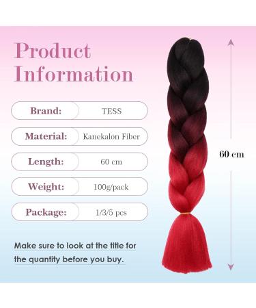 Tess Braids Extensions Ombre 60 cm | 3 Pack Jumbo Braids KanCalon Hair | Black Red Ombre Box Braids | 100g Bundle - Buy Online on GoSupps.com