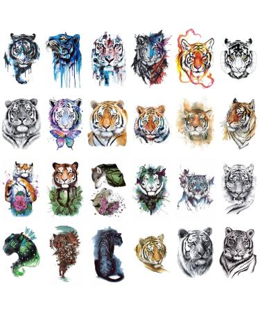 Wyuen 24 Sheets Tiger Temporary Tattoo Sticker Women Men Animal Tattoos Body Art Waterproof Hand Fake Sticker W11