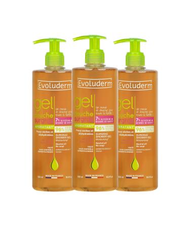 Evoluderm EVOLUDERM Extra-Rich Moisturizing Shower Gel 500 ml 96% Natural Origin Vegan Made in France Pack of 3 x 500 ml