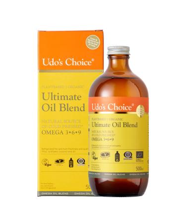 Udo's Choice Ultimate Oil Blend - Premium Natural Source of Vegan Omega 3 6 & 9 Cold Pressed Plant-Based Unprocessed Supports Optimum Health 500ml Oil Blend 500 ml (Pack of 1)