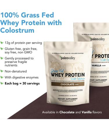 Paleovalley 100% Grassfed Whey Protein Powder with Colostrum 30 Serving 13g Protein Vanilla Muscle Building Immune Support Gut Health - Buy Online on GoSupps.com