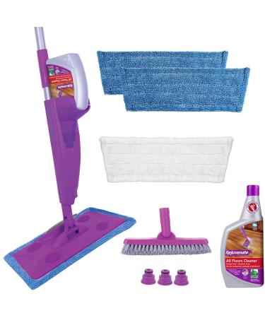 Rejuvenate Click N Clean Multi-Surface Spray Mop Kit, Complete Bundle with Grout Brush, Reusable Microfiber Pads and All Floors Cleaner