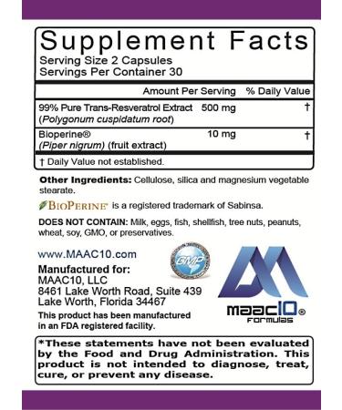 MAAC10 NMN Resveratrol NAD Combo Pack - Nicotinamide Mononucleotide NAD+ Supplement 250mg (60 x 125mg NMN Capsules) 99% Pure Trans Resveratrol Extract (60 x 250mg Capsules) - Buy Online on GoSupps.com