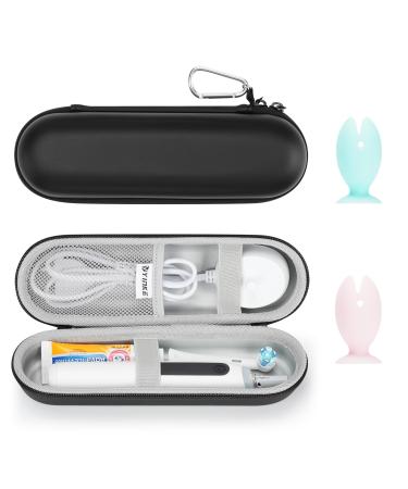Toothbrush Travel Case with 2 Toothbrush Head Cover Caps for Oral-B/Oral-B Pro/Philips Sonicare Electric Toothbrush Keeps Toothbrush Fresh and Clean Portable Waterproof Travel Organizer Set Black Silver Case and 2 Caps