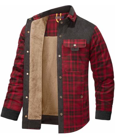Yihaojia Men's Long Sleeve Sherpa Lined Shirt Jacket Plaid Fleece Coats Heavyweight Thermal Button Up Winter Work Outwear Red#69 X-Large - Buy Online on GoSupps.com