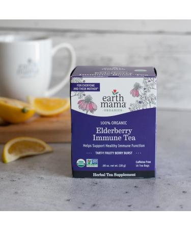 Earth Mama Organic Elderberry Immune Tea with Echinacea - Pregnancy & Family Safe | Decaf Tea with Ginger & Rooibos - 16-Count - Buy Online on GoSupps.com