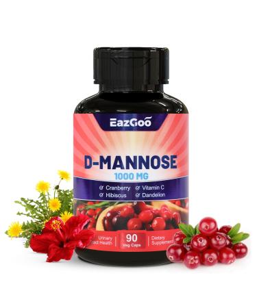 D-Mannose Supplement 1000mg Capsules with Cranberry Vitamin C Hibiscus & Dandelion Extract Support Urinary Health D Mannose & Cranberry Capsules 90 Count 90 Count (Pack of 1)